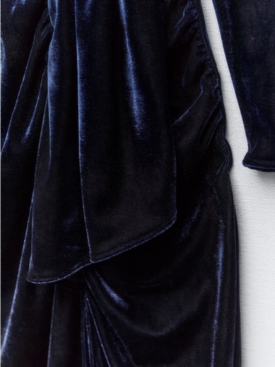Zara Navy Velvet Wrap Midi Dress Ruched Slit Elegant Evening Size S - Picture 9 of 16